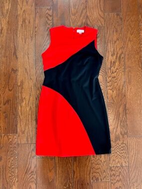 Calvin Klein Red and Black Shift Dress Sleeveless Business Casual